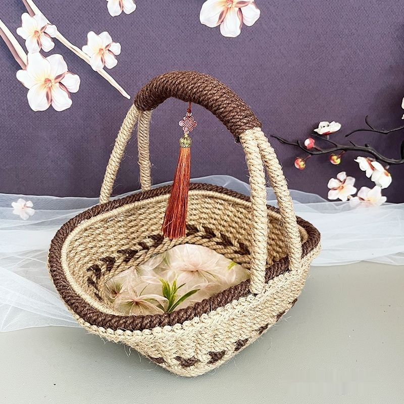 Hand-Woven Hemp Rope Pastoral Storage Basket