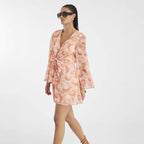 Loose Fit Lace Up V Neck Printed