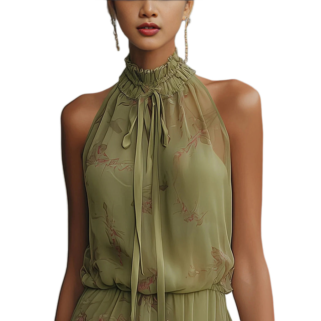 V Neck Waist Trimming Ruffles Elegant Dress