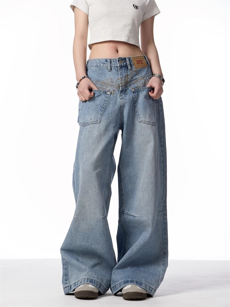 Women's Retro Reversible Design Washed Denim Jeans