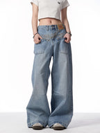 Women's Retro Reversible Design Washed Denim Jeans