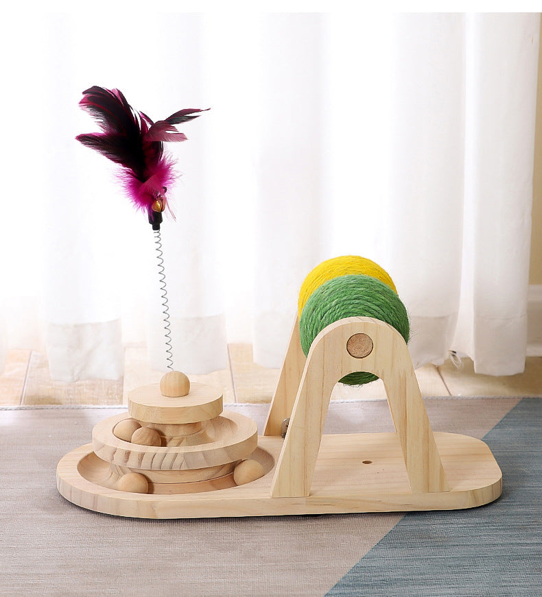 Creative Solid Wood Turntable Sisal Ball Cat