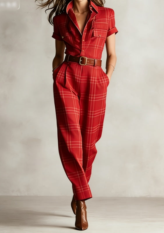 Notched Lapel Wide Leg Jumpsuit