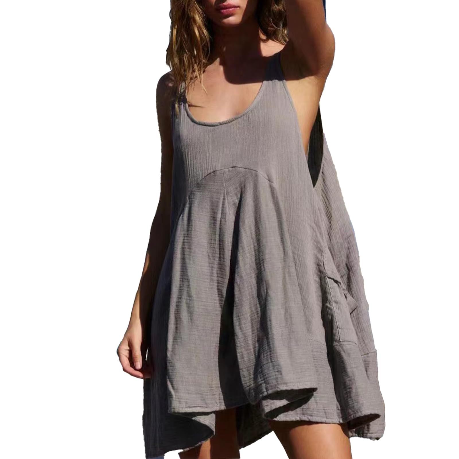 Sleeveless Crewneck Backless Mini Dress Loose Fit