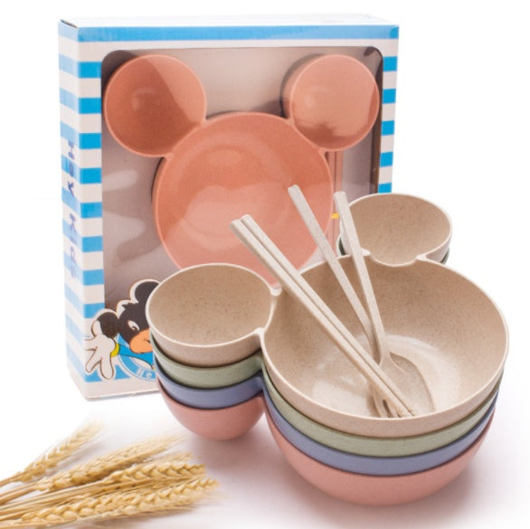 Children's Wheat Straw Cartoon Bowl & Chopsticks Set