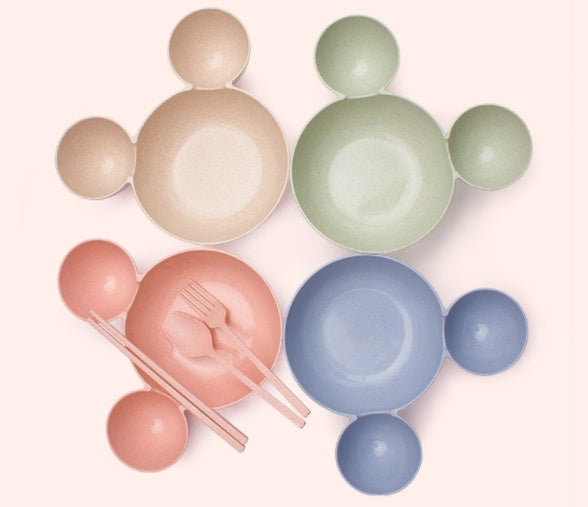 Children's Wheat Straw Cartoon Bowl & Chopsticks Set