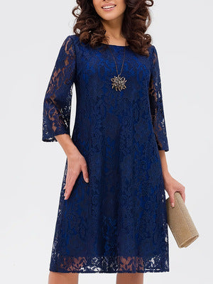 Womens Lace Hollow Out Round Neck Three