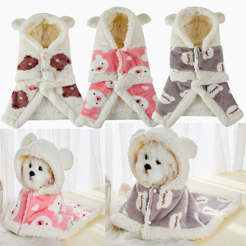 Pet Clothes Warm Thickened Flannel Hooded Shawl