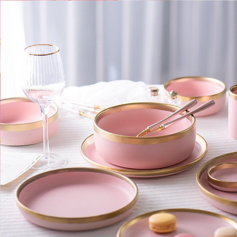 Pink Ceramic Household Tableware Set
