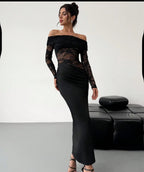 Womens Sexy Hollow Out Lace Long Sleeve
