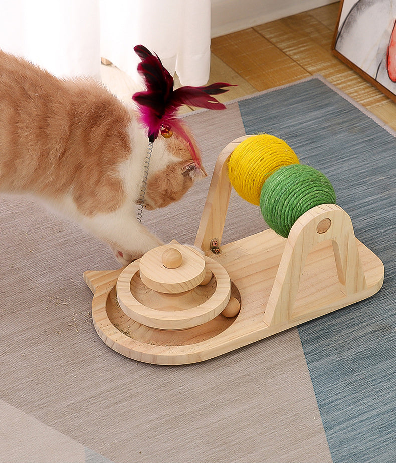 Creative Solid Wood Turntable Sisal Ball Cat