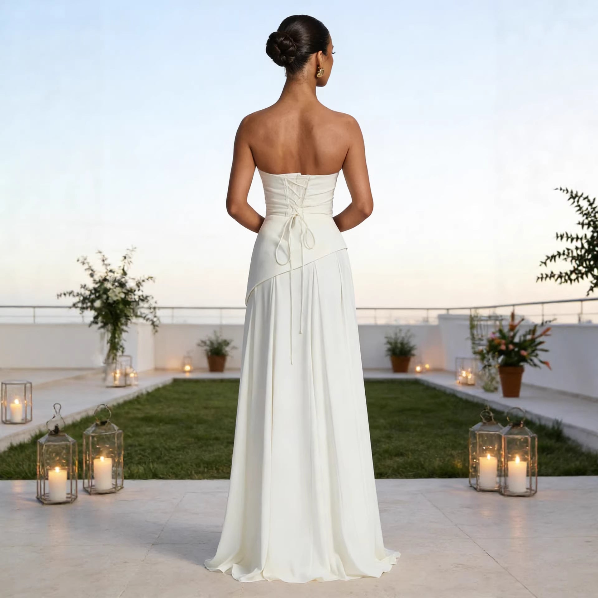 Womens Irregular Strapless Bandage Dress