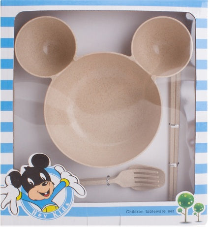 Children's Wheat Straw Cartoon Bowl & Chopsticks Set