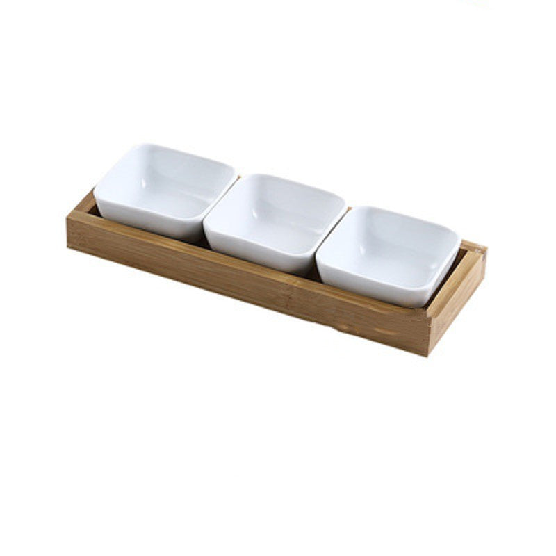 Japanese Style Ceramic Fruit Plate with Bamboo