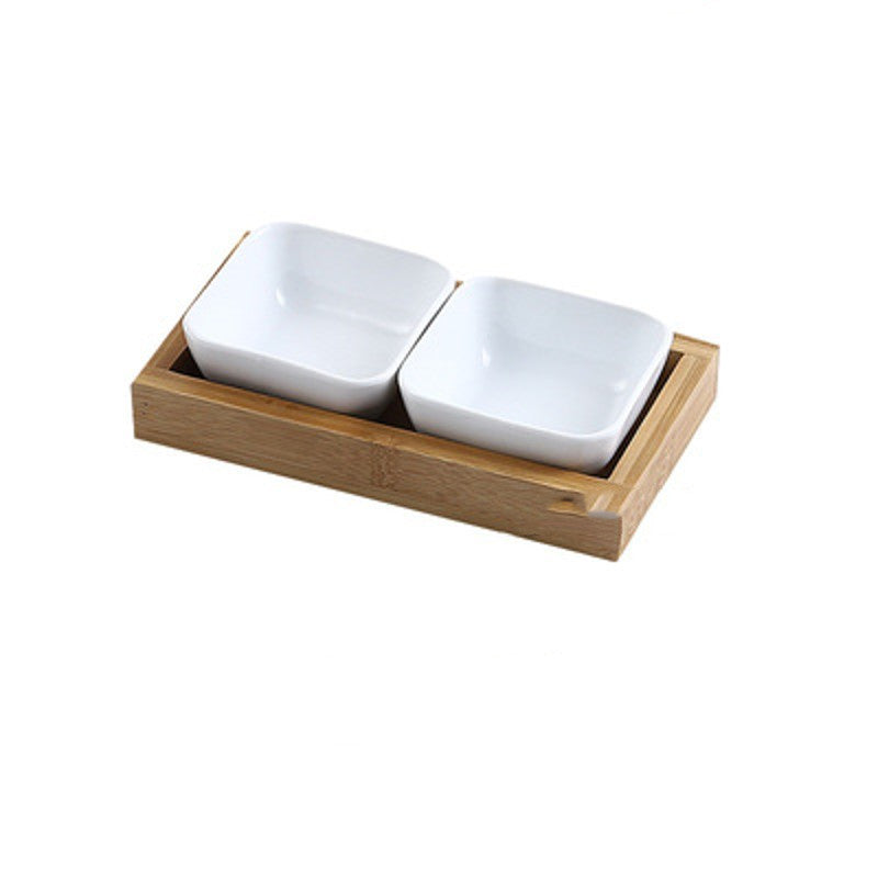 Japanese Style Ceramic Fruit Plate with Bamboo