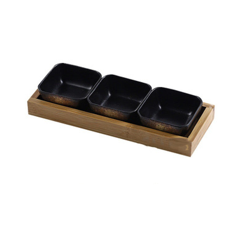 Japanese Style Ceramic Fruit Plate with Bamboo