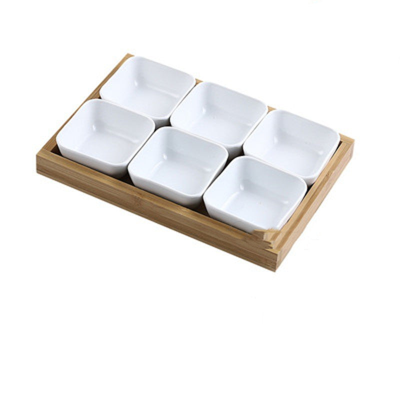 Japanese Style Ceramic Fruit Plate with Bamboo