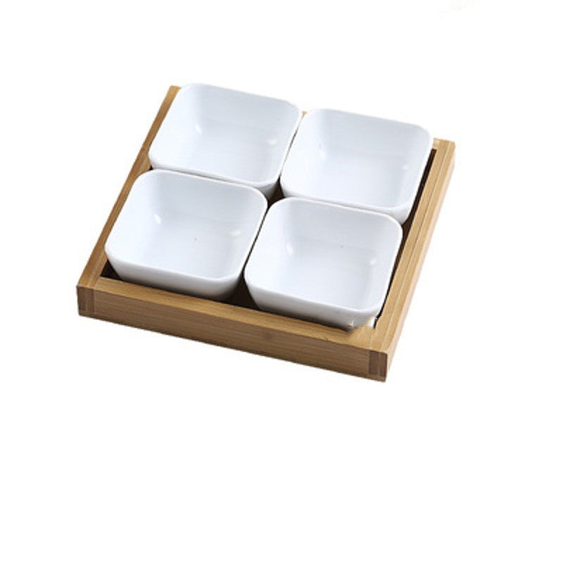 Japanese Style Ceramic Fruit Plate with Bamboo
