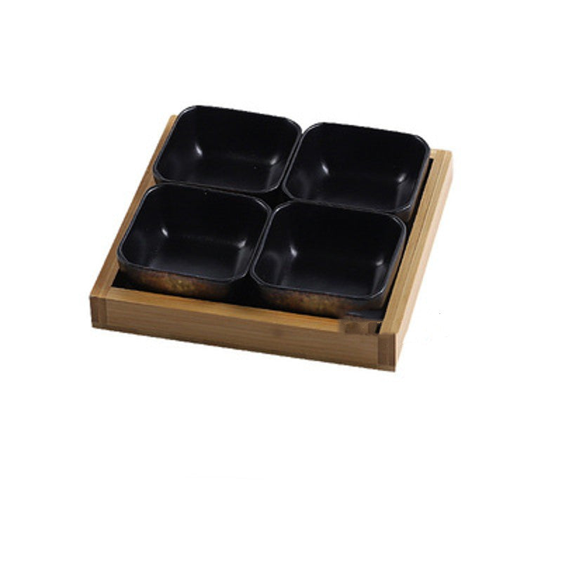 Japanese Style Ceramic Fruit Plate with Bamboo