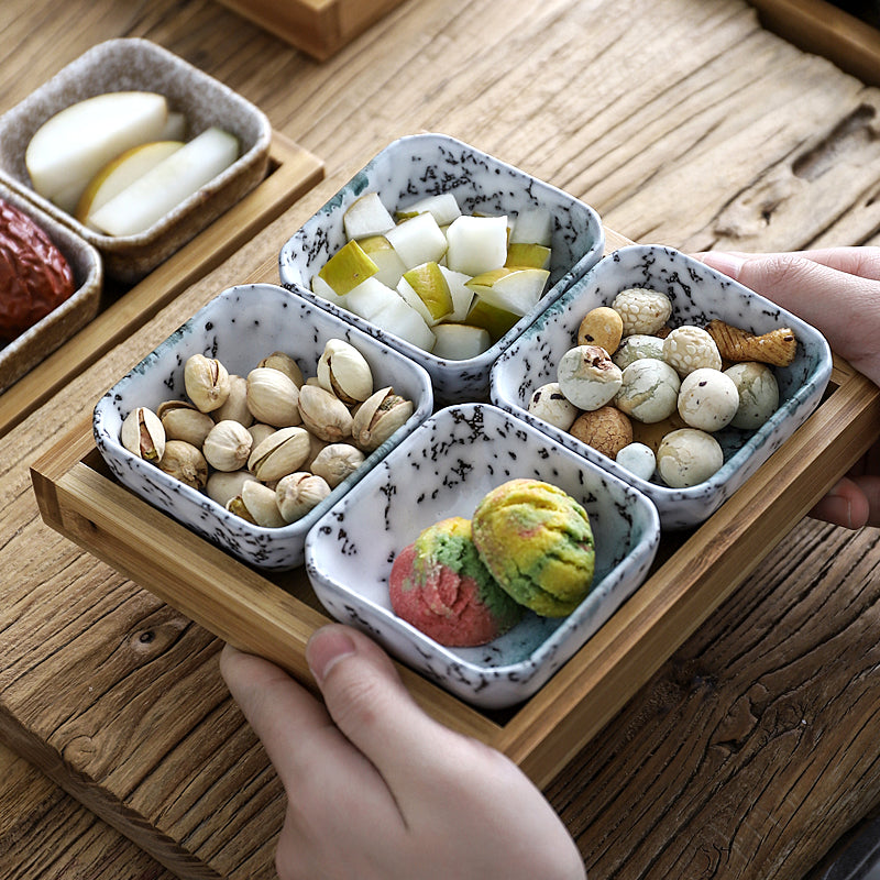 Japanese Style Ceramic Fruit Plate with Bamboo