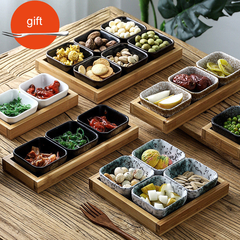 Japanese Style Ceramic Fruit Plate with Bamboo