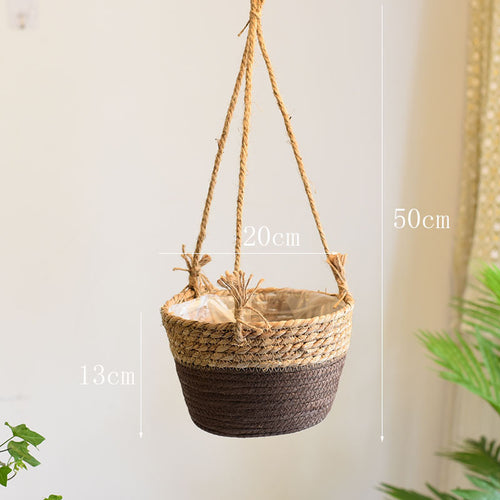 Woven Straw Hanging Flower Basket