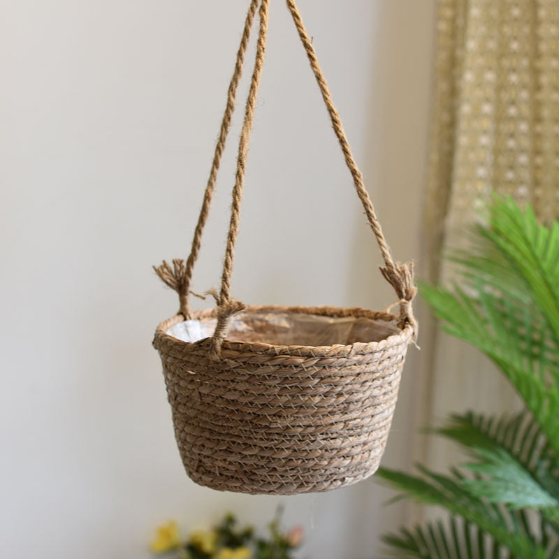 Woven Straw Hanging Flower Basket
