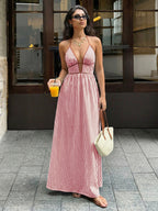 Deep V Neck Striped Resort Dress