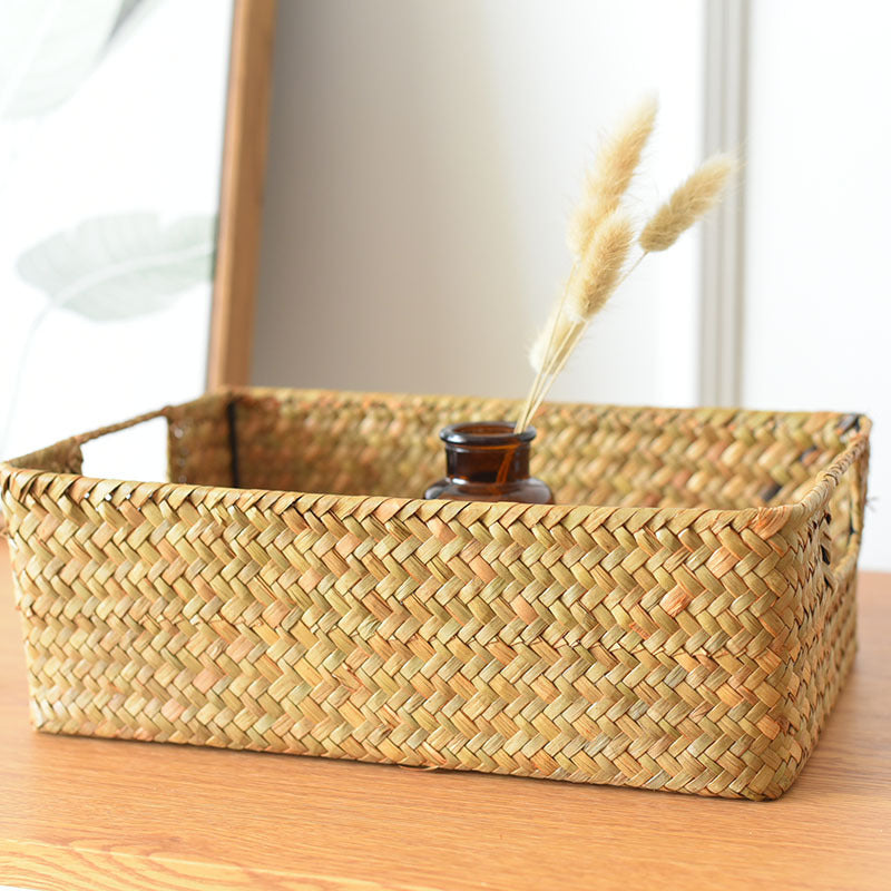 Straw Woven Rectangular Storage Basket