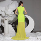 Womens Bandage Mesh Panel Long Dress