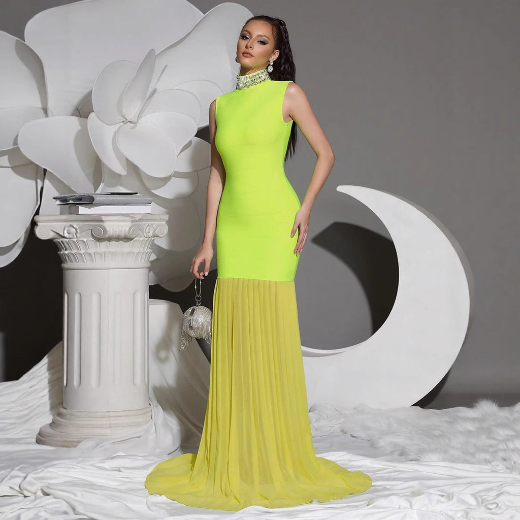 Womens Bandage Mesh Panel Long Dress
