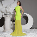Womens Bandage Mesh Panel Long Dress