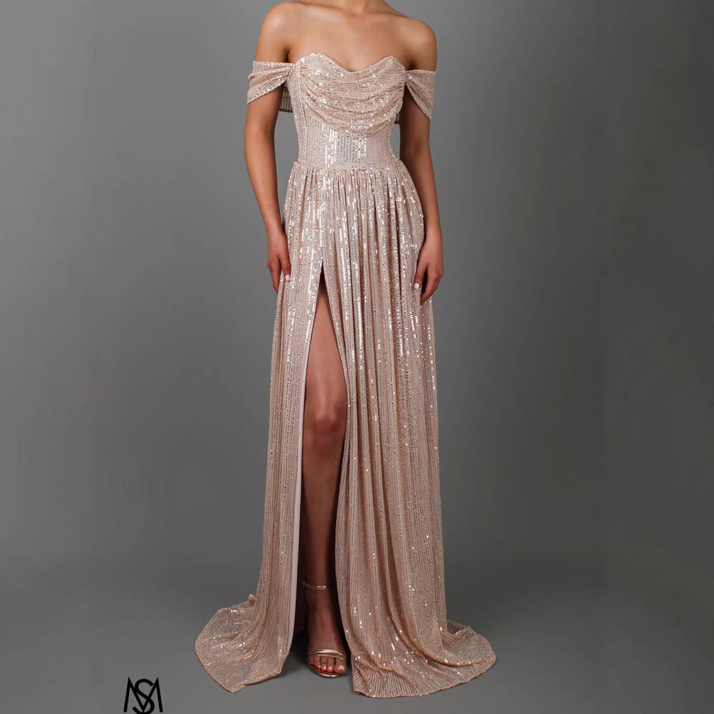 Sequin Maxi Ball Gown Prom Dress Slit