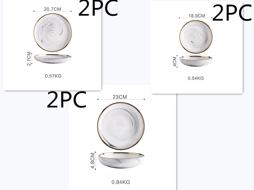 Marble Effect Ceramic Bowls & Plates Tableware Set