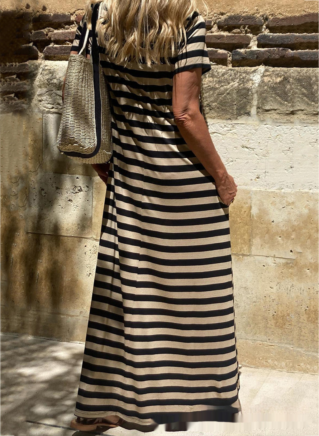 Womens Short Sleeve Pocket Casual Long Dress