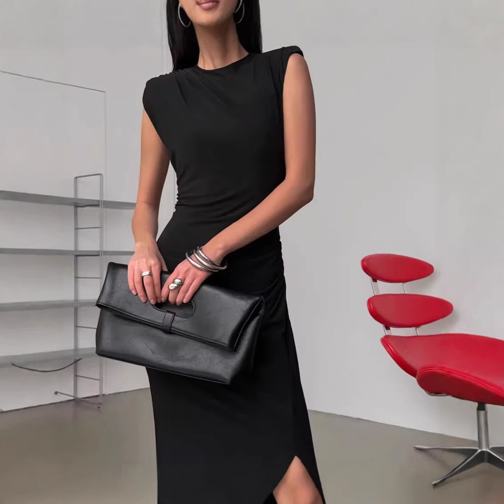 Spring Designer Crew Neck Defined Waist Dress