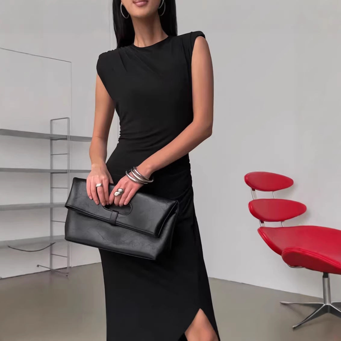 Spring Designer Crew Neck Defined Waist Dress