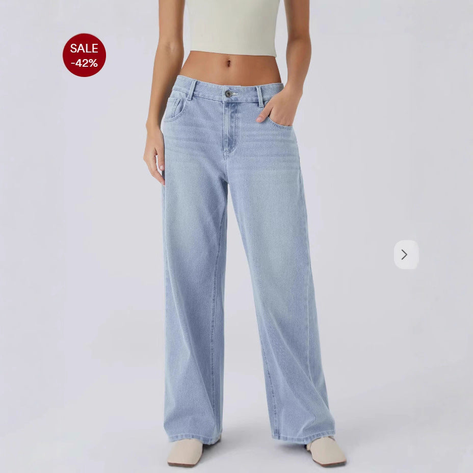 Women's Retro Washed Denim Wide Leg Jeans