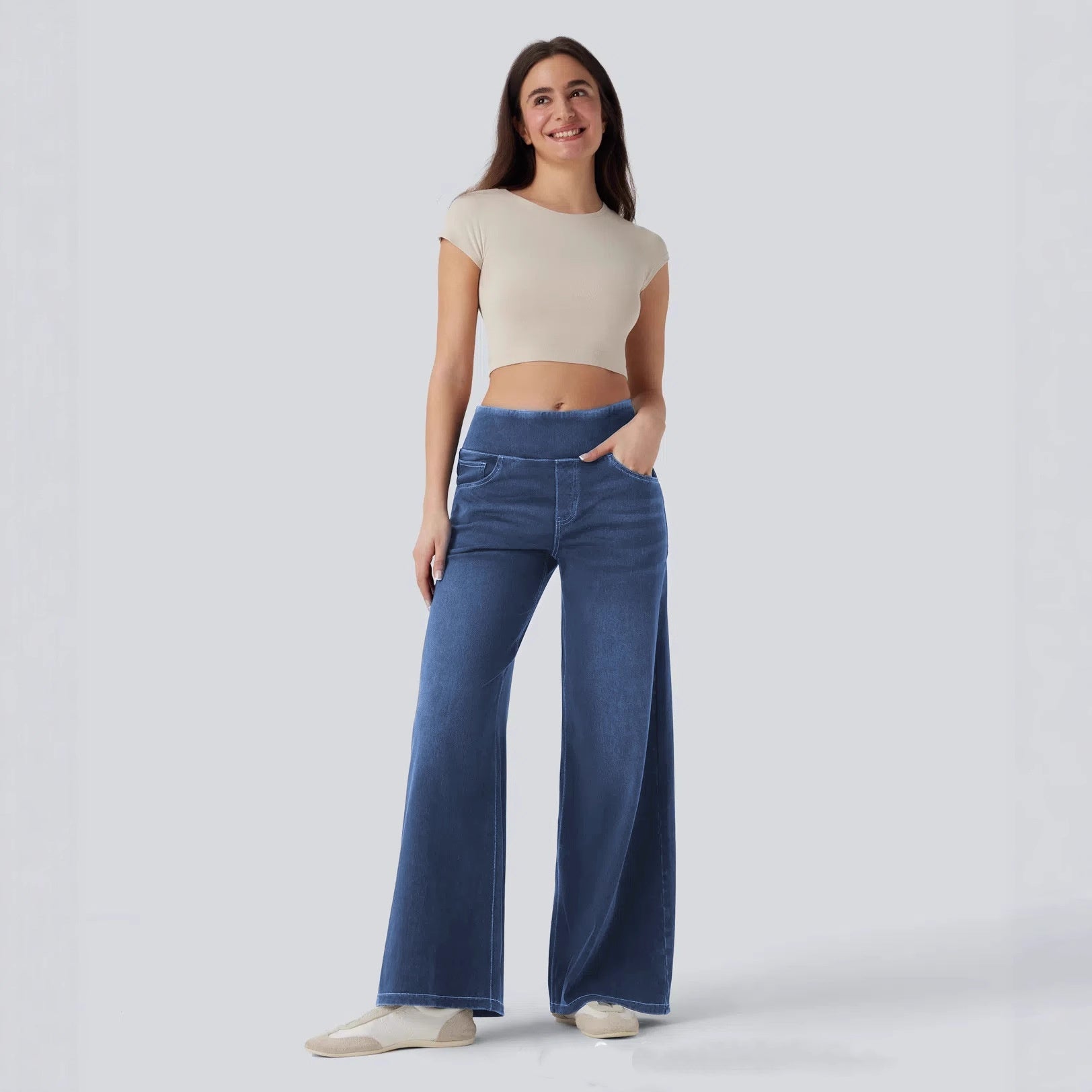 Women's High Waisted Loose Fit Zip Fly Wide Leg Jeans