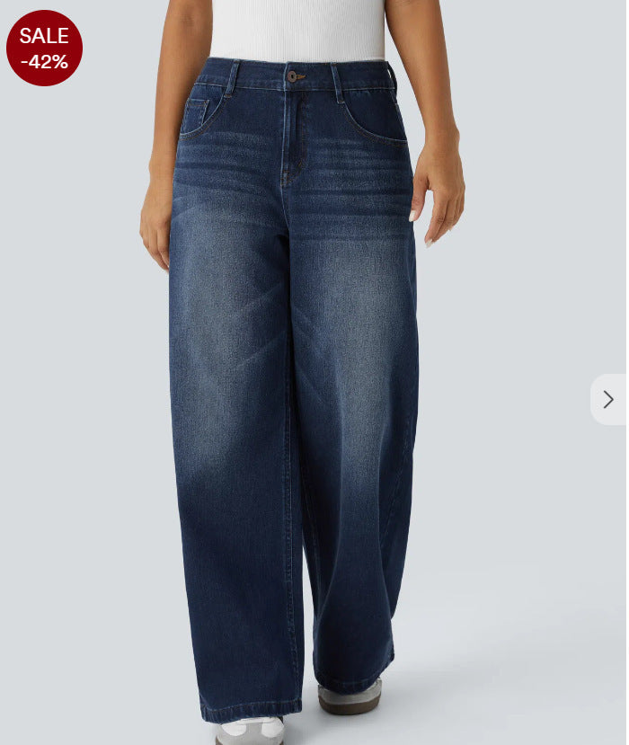Women's Retro Washed Denim Wide Leg Jeans