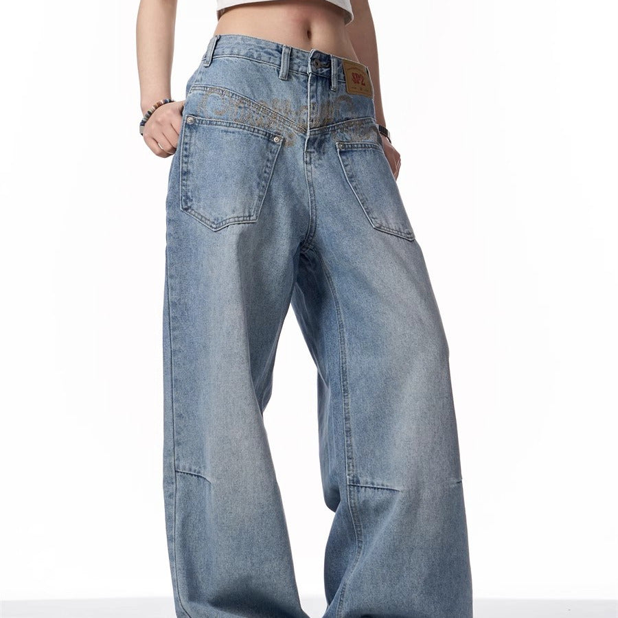 Women's Retro Reversible Design Washed Denim Jeans