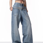 Women's Retro Reversible Design Washed Denim Jeans