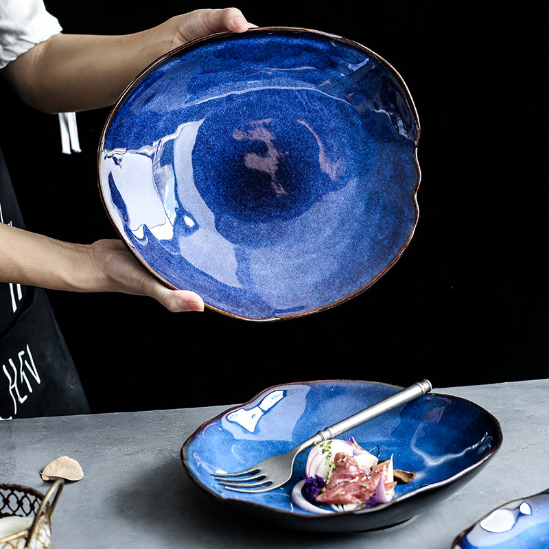Irregular Ceramic Flat Dinner Plates — Western Style