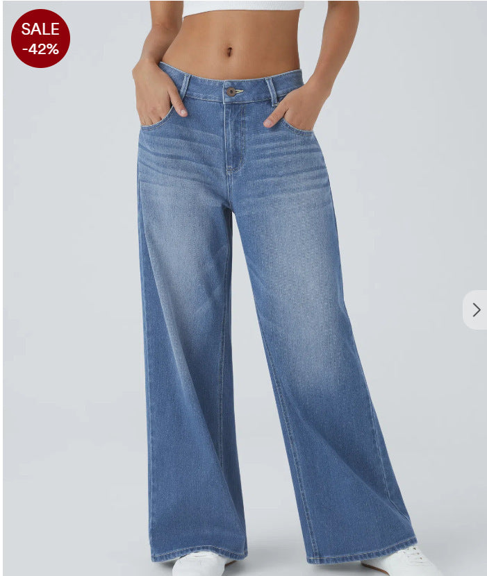 Women's Retro Washed Denim Wide Leg Jeans