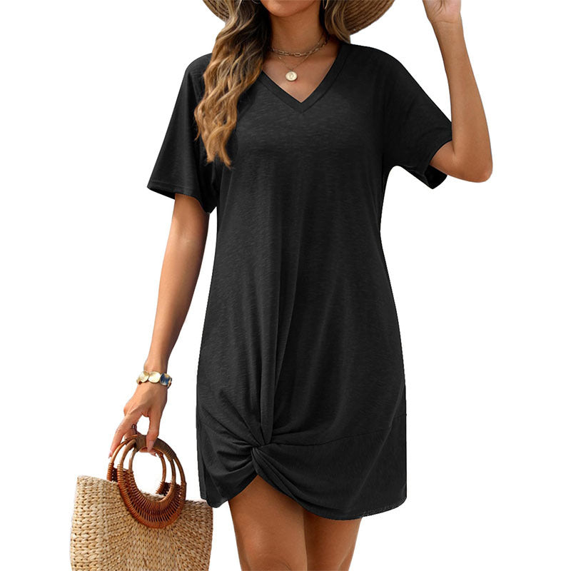Womens Side Tie Knot Short Sleeve Mini