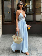 Deep V Neck Striped Resort Dress