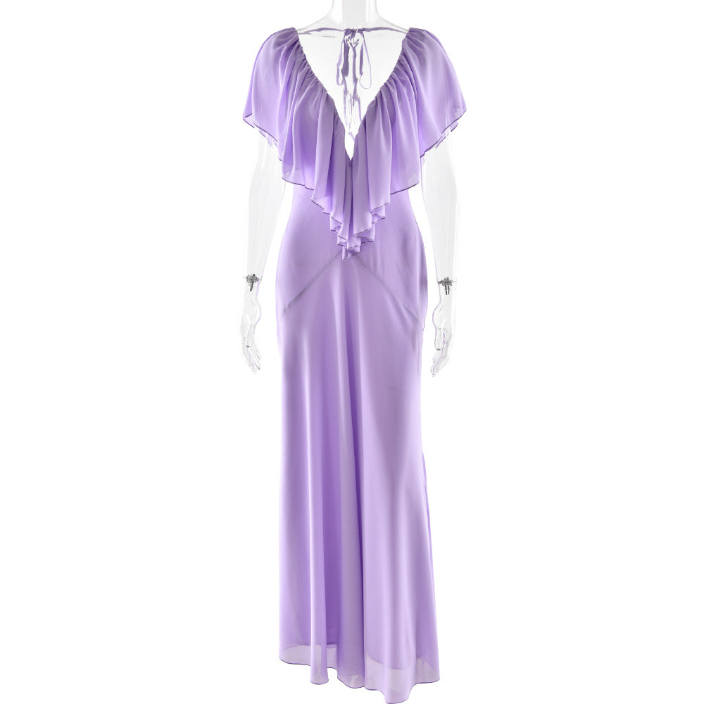 Resort V Neck Layered Ruffle Tie Up