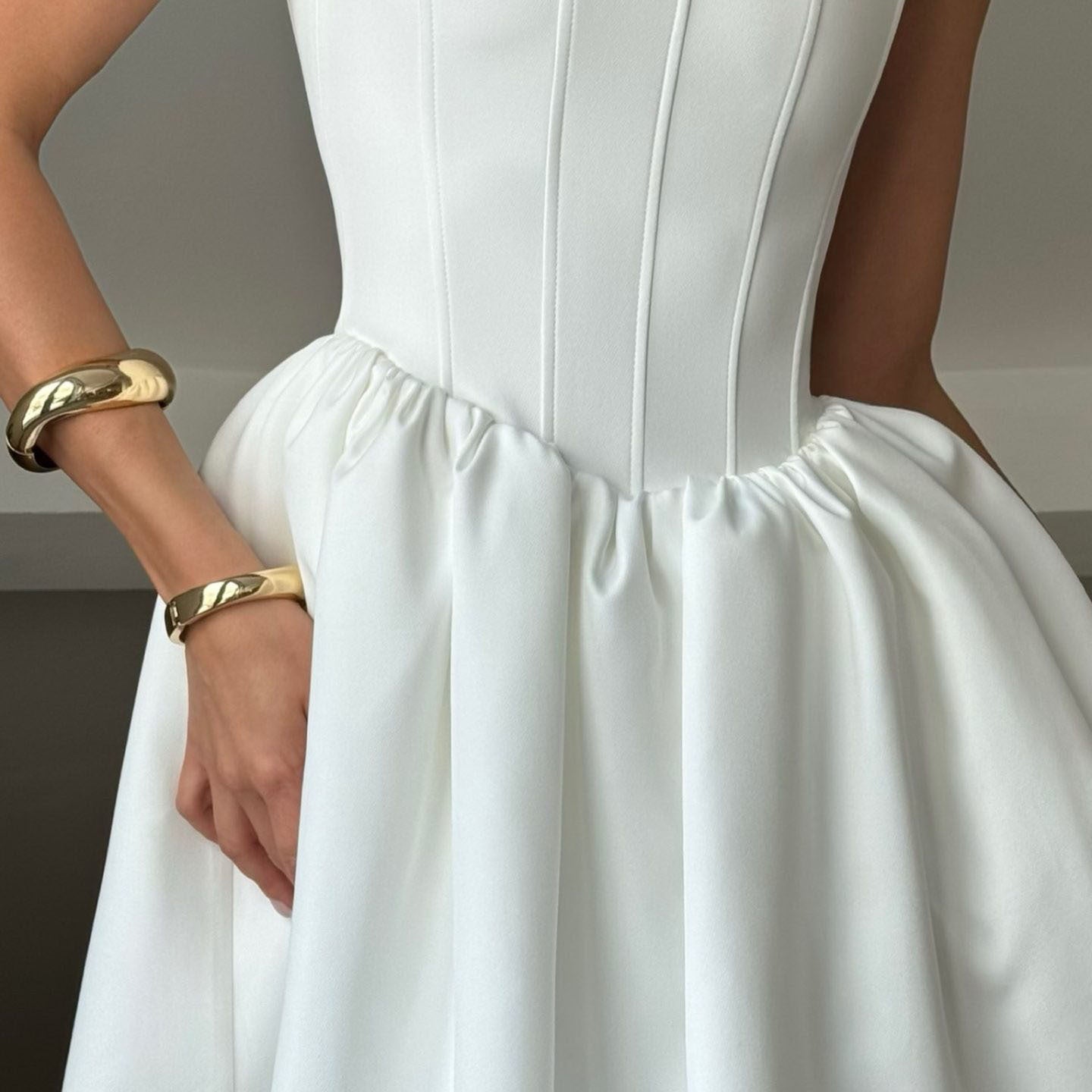 Slip Style Silk Fishbone Waist Cinching Dress
