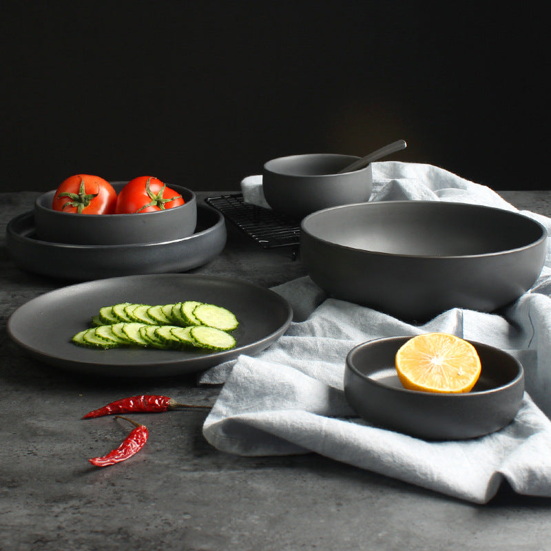 Nordic Ceramic Rice Bowl & Deep Steak Plate