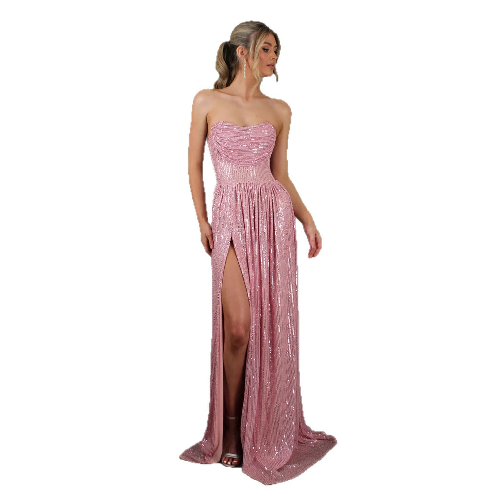 Sequin Maxi Ball Gown Prom Dress Slit